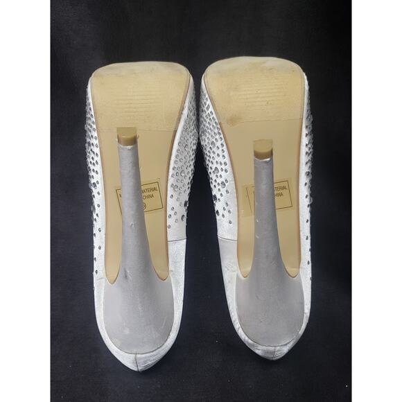 DailyShoes White Ivory Satin Rhinestone Ultra High Stiletto Platform Heels - Picture 6 of 10